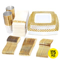 175pcs Food-Grade Wedding Event Banquet Disposable Tableware Dinnerware Gold-Edged Plastic Cutlery Pack of 25 V985-SQUARECUTLERYSET