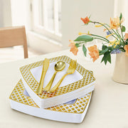 175pcs Food-Grade Wedding Event Banquet Disposable Tableware Dinnerware Gold-Edged Plastic Cutlery Pack of 25 V985-SQUARECUTLERYSET