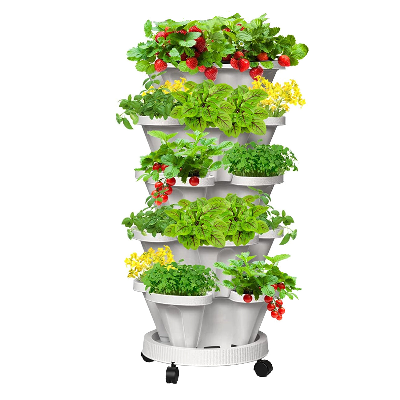 5 Tier Stackable Planter Pots Vertical Garden Stacking Space Saving High Yield Ideal for Herbs Flower Plants V985-STACKABLEPLANTERSET