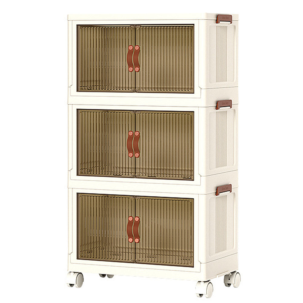 Foldable Storage Cabinet Stackable Bins Household Plastic Closet Multi-purpose Organizer Doors and Top Lid 2 V985-STORAGEBOXES