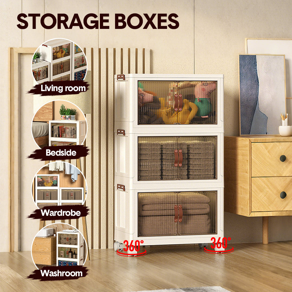 Foldable Storage Cabinet Stackable Bins Household Plastic Closet Multi-purpose Organizer Doors and Top Lid 2 V985-STORAGEBOXES