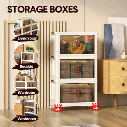 Foldable Storage Cabinet Stackable Bins Household Plastic Closet Multi-purpose Organizer Doors and Top Lid 2 V985-STORAGEBOXES
