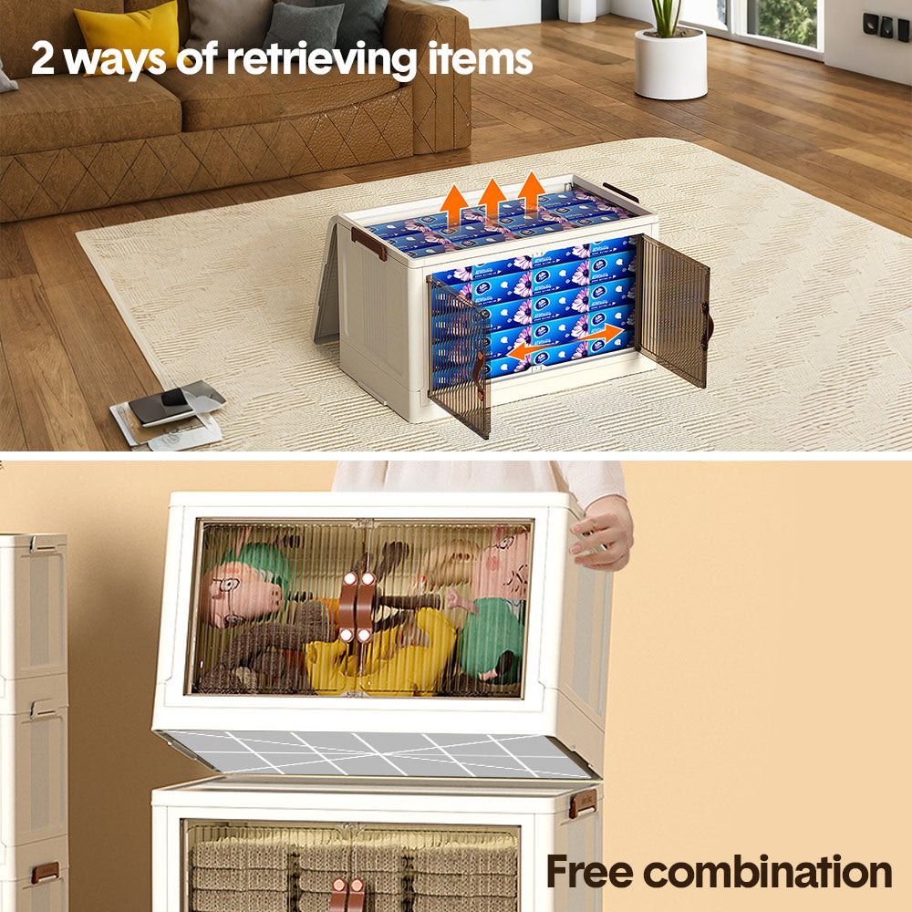 Foldable Storage Cabinet Stackable Bins Household Plastic Closet Multi-purpose Organizer Doors and Top Lid 2 V985-STORAGEBOXES