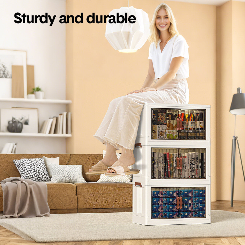 Foldable Storage Cabinet Stackable Bins Household Plastic Closet Multi-purpose Organizer Doors and Top Lid 2 V985-STORAGEBOXES