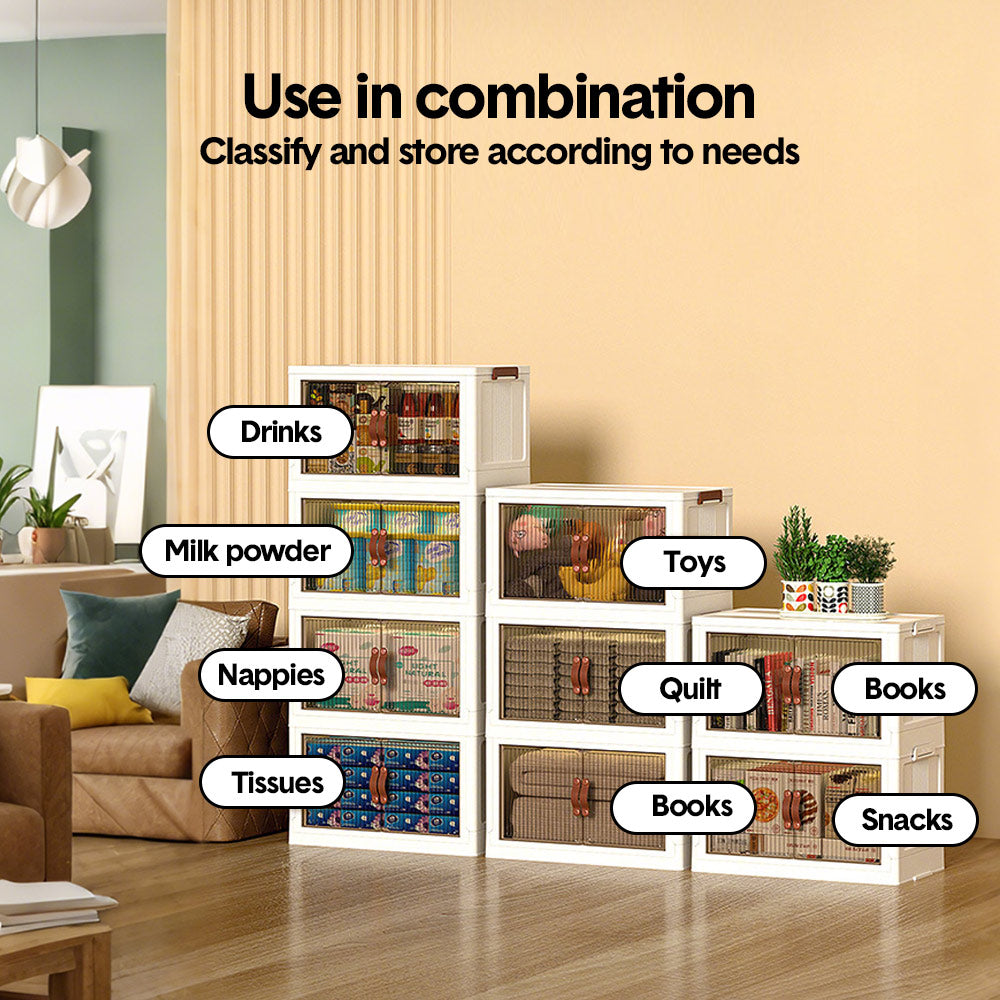 Foldable Storage Cabinet Stackable Bins Household Plastic Closet Multi-purpose Organizer Doors and Top Lid 2 V985-STORAGEBOXES