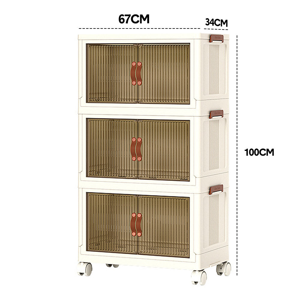 Foldable Storage Cabinet Stackable Bins Household Plastic Closet Multi-purpose Organizer Doors and Top Lid 2 V985-STORAGEBOXES