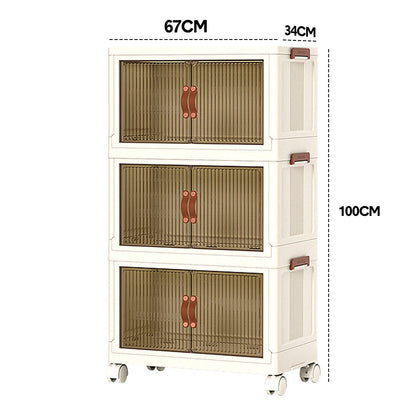 Foldable Storage Cabinet Stackable Bins Household Plastic Closet Multi-purpose Organizer Doors and Top Lid 2 V985-STORAGEBOXES