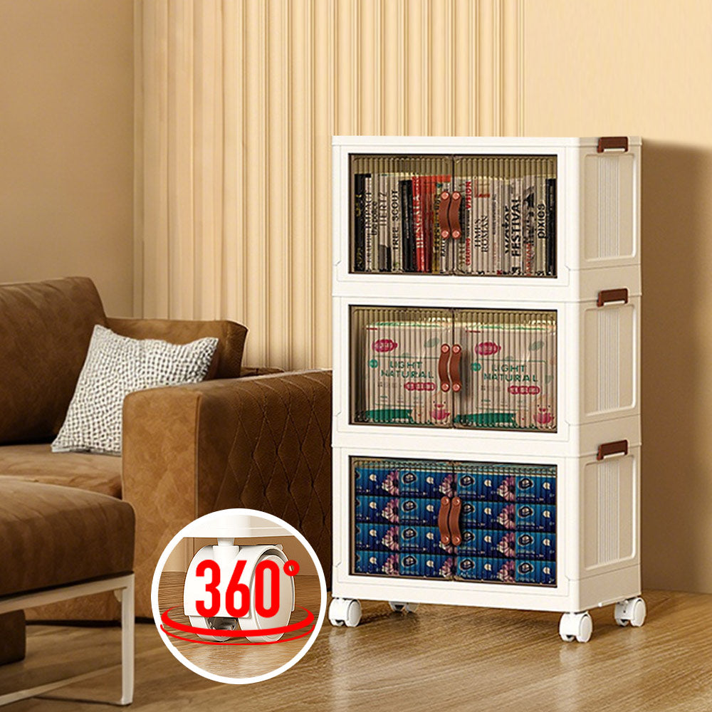Foldable Storage Cabinet Stackable Bins Household Plastic Closet Multi-purpose Organizer Doors and Top Lid 2 V985-STORAGEBOXES