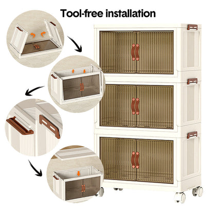 Foldable Storage Cabinet Stackable Bins Household Plastic Closet Multi-purpose Organizer Doors and Top Lid 2 V985-STORAGEBOXES