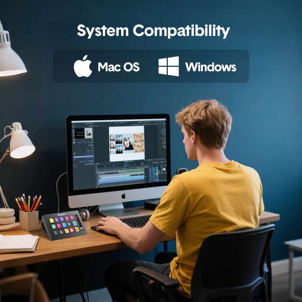 Studio Controller Keyboard Stream Controller Customizable Deck with 15 Shortcut Keys for Multi Applications V985-STUDIOCONTROLLER