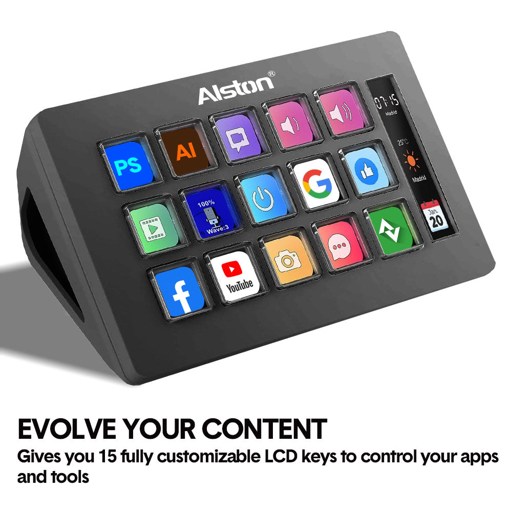 Studio Controller Keyboard Stream Controller Customizable Deck with 15 Shortcut Keys for Multi Applications V985-STUDIOCONTROLLER
