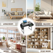 80cm Study Desk Home Office Computer Desk with 2 Fabric Drawers Side Pocket and Hook Modern Small Writing Table for Bedroom Dorm Small Spaces Black