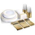 175pcs Food-Grade Wedding Event Banquet Disposable Tableware Dinnerware Gold-Edged Plastic Cutlery Pack of 25 V985-TABLEWARESET