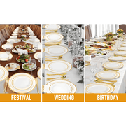 175pcs Food-Grade Wedding Event Banquet Disposable Tableware Dinnerware Gold-Edged Plastic Cutlery Pack of 25 V985-TABLEWARESET