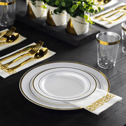 175pcs Food-Grade Wedding Event Banquet Disposable Tableware Dinnerware Gold-Edged Plastic Cutlery Pack of 25 V985-TABLEWARESET
