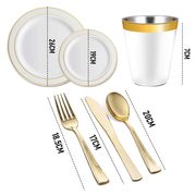 175pcs Food-Grade Wedding Event Banquet Disposable Tableware Dinnerware Gold-Edged Plastic Cutlery Pack of 25 V985-TABLEWARESET