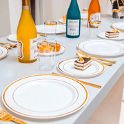 175pcs Food-Grade Wedding Event Banquet Disposable Tableware Dinnerware Gold-Edged Plastic Cutlery Pack of 25 V985-TABLEWARESET