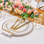 175pcs Food-Grade Wedding Event Banquet Disposable Tableware Dinnerware Gold-Edged Plastic Cutlery Pack of 25 V985-TABLEWARESET
