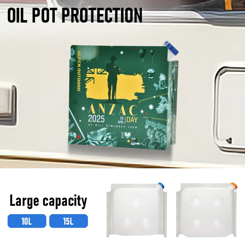 Alpen Outdoor Diesel Tank Cover Silver Gas Tank Bracket 2mm Thick Aluminium Tank Mounting Holder Fit for V985-TANKCOVERANZACDAYGREEN