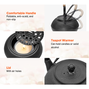 1.2L Cast Iron Teapot and Warmer Set Tea Kettle Iron Bottle With Stainless Steel Mesh Infuser and Anti-Scald V985-TEAPOTSET
