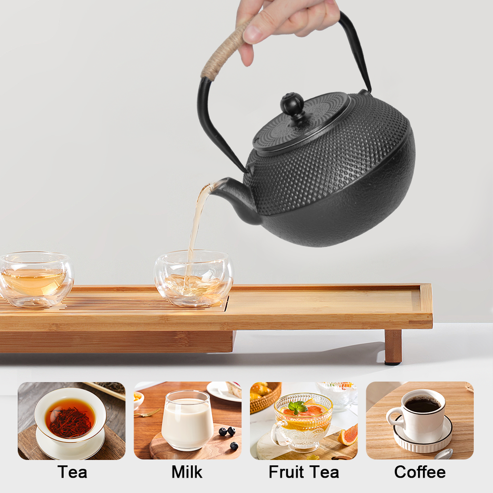 1.2L Cast Iron Teapot and Warmer Set Tea Kettle Iron Bottle With Stainless Steel Mesh Infuser and Anti-Scald V985-TEAPOTSET