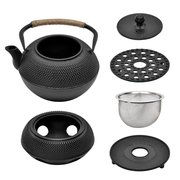 1.2L Cast Iron Teapot and Warmer Set Tea Kettle Iron Bottle With Stainless Steel Mesh Infuser and Anti-Scald V985-TEAPOTSET