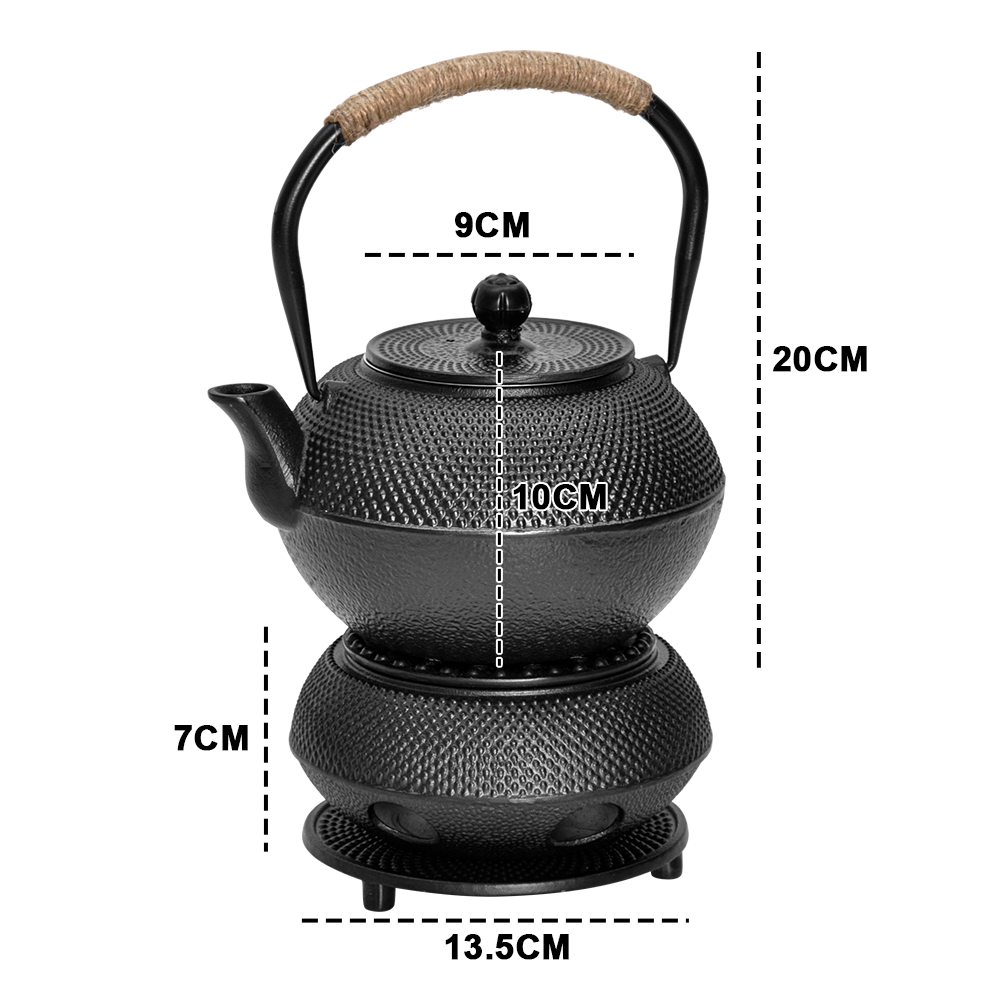 1.2L Cast Iron Teapot and Warmer Set Tea Kettle Iron Bottle With Stainless Steel Mesh Infuser and Anti-Scald V985-TEAPOTSET