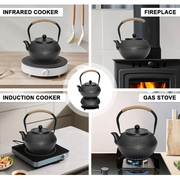1.2L Cast Iron Teapot and Warmer Set Tea Kettle Iron Bottle With Stainless Steel Mesh Infuser and Anti-Scald V985-TEAPOTSET