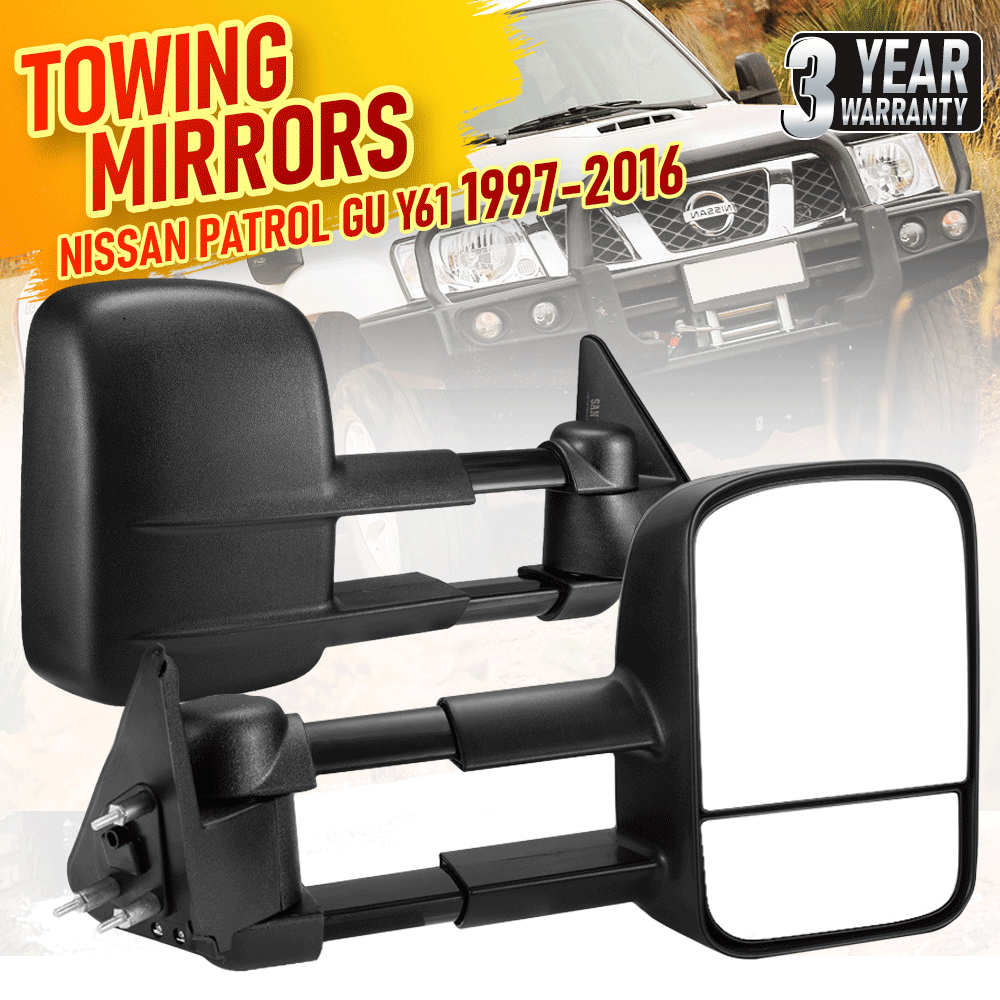 Front Pair Extendable Towing Mirrors Fit for Nissan Patrol GU/Y61 1997-2016 Manual Foldable Split View Black V985-TOWINGMIRRORSNS