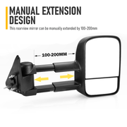 Front Pair Extendable Towing Mirrors Fit for Nissan Patrol GU/Y61 1997-2016 Manual Foldable Split View Black V985-TOWINGMIRRORSNS