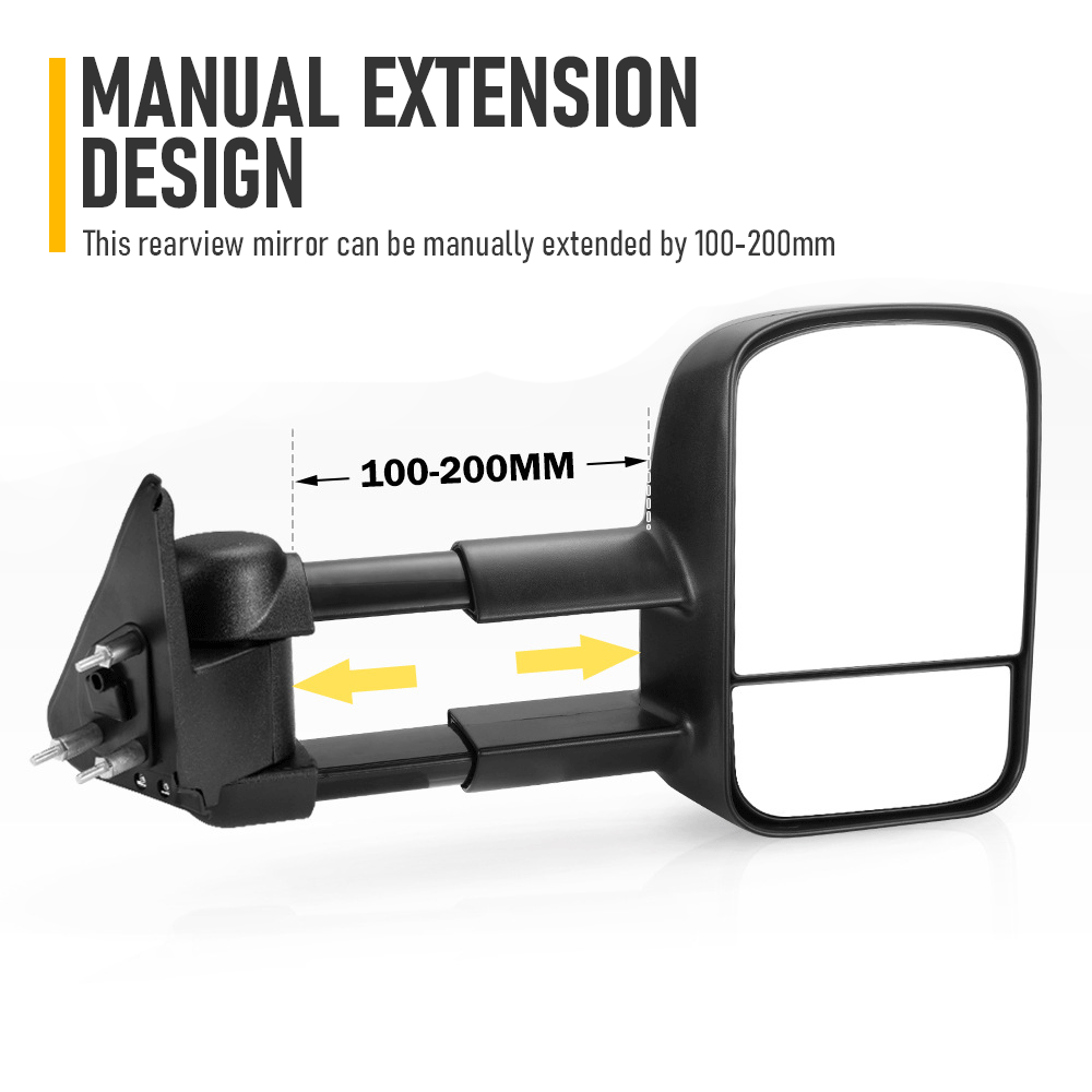 Front Pair Extendable Towing Mirrors Fit for Nissan Patrol GU/Y61 1997-2016 Manual Foldable Split View Black V985-TOWINGMIRRORSNS