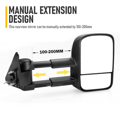 Front Pair Extendable Towing Mirrors Fit for Nissan Patrol GU/Y61 1997-2016 Manual Foldable Split View Black V985-TOWINGMIRRORSNS