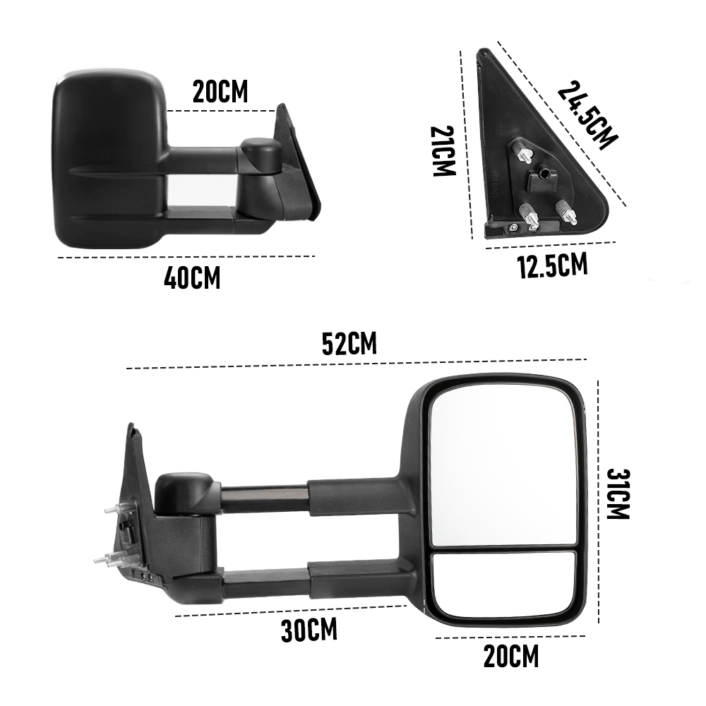 Front Pair Extendable Towing Mirrors Fit for Nissan Patrol GU/Y61 1997-2016 Manual Foldable Split View Black V985-TOWINGMIRRORSNS