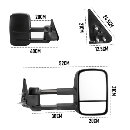 Front Pair Extendable Towing Mirrors Fit for Nissan Patrol GU/Y61 1997-2016 Manual Foldable Split View Black V985-TOWINGMIRRORSNS