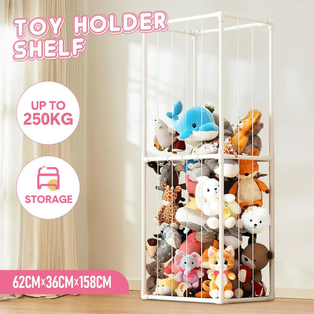 Stuffed Animal Storage Plush Toy Storage Vertical Corner Toys Display Holder Easy Accessible with Elastic Cord for Nursery Kids Room Bedroom Organization