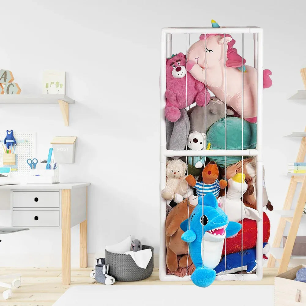 Stuffed Animal Storage Plush Toy Storage Vertical Corner Toys Display Holder Easy Accessible with Elastic Cord for Nursery Kids Room Bedroom Organization