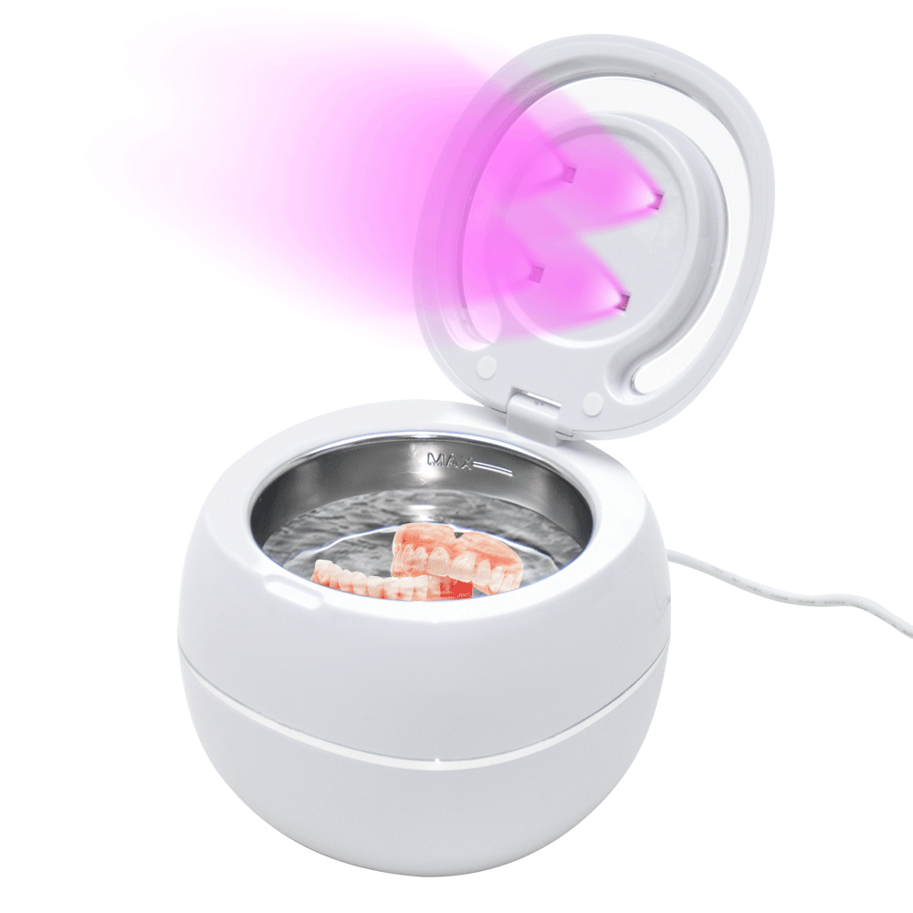 Ultrasonic UV Cleaner Portable 42khz Dual Mode Cleaner 180-220ml with Chamber and Timer for Dentures Aligner V985-ULTRASONICCLEANER