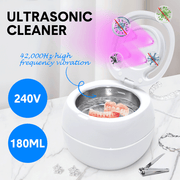 Ultrasonic UV Cleaner Portable 42khz Dual Mode Cleaner 180-220ml with Chamber and Timer for Dentures Aligner V985-ULTRASONICCLEANER