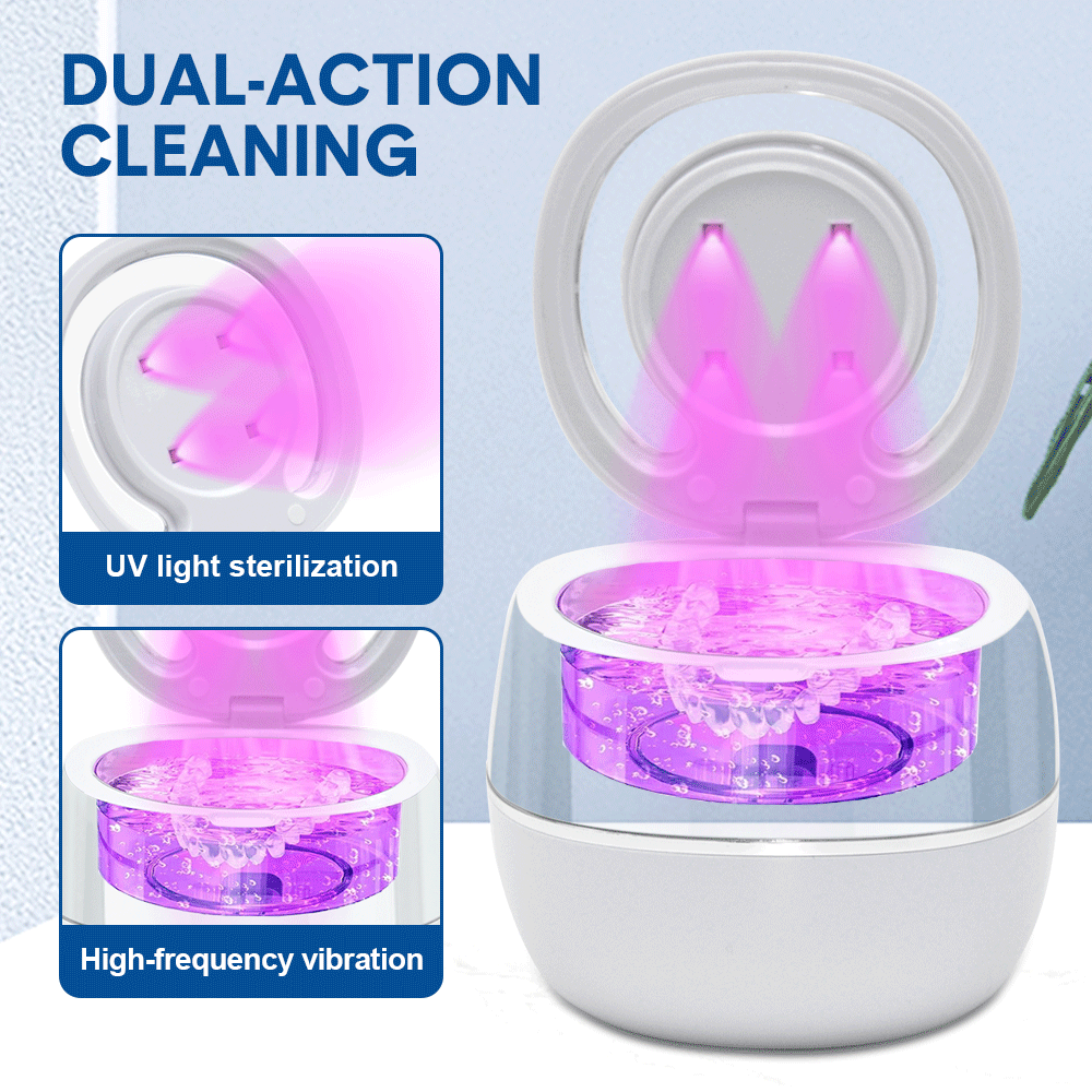 Ultrasonic UV Cleaner Portable 42khz Dual Mode Cleaner 180-220ml with Chamber and Timer for Dentures Aligner V985-ULTRASONICCLEANER
