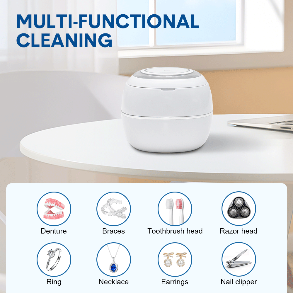 Ultrasonic UV Cleaner Portable 42khz Dual Mode Cleaner 180-220ml with Chamber and Timer for Dentures Aligner V985-ULTRASONICCLEANER