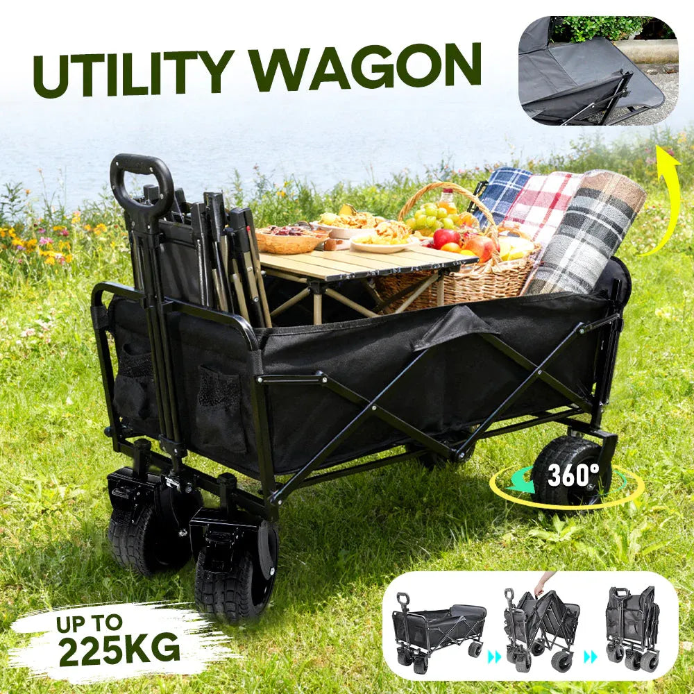 Foldable Camping Wagon 150L Portable Hand Trolley with All-Terrain Wheels and Tailgate For Outdoor Picnic V985-UTILITYWAGON
