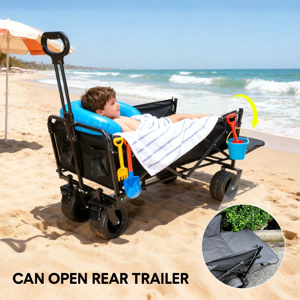 Foldable Camping Wagon 150L Portable Hand Trolley with All-Terrain Wheels and Tailgate For Outdoor Picnic V985-UTILITYWAGON