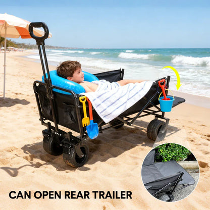 Foldable Camping Wagon 150L Portable Hand Trolley with All-Terrain Wheels and Tailgate For Outdoor Picnic V985-UTILITYWAGON