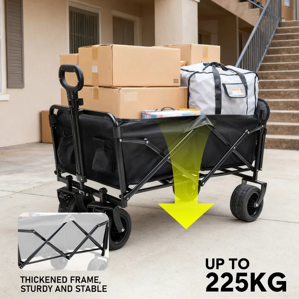 Foldable Camping Wagon 150L Portable Hand Trolley with All-Terrain Wheels and Tailgate For Outdoor Picnic V985-UTILITYWAGON