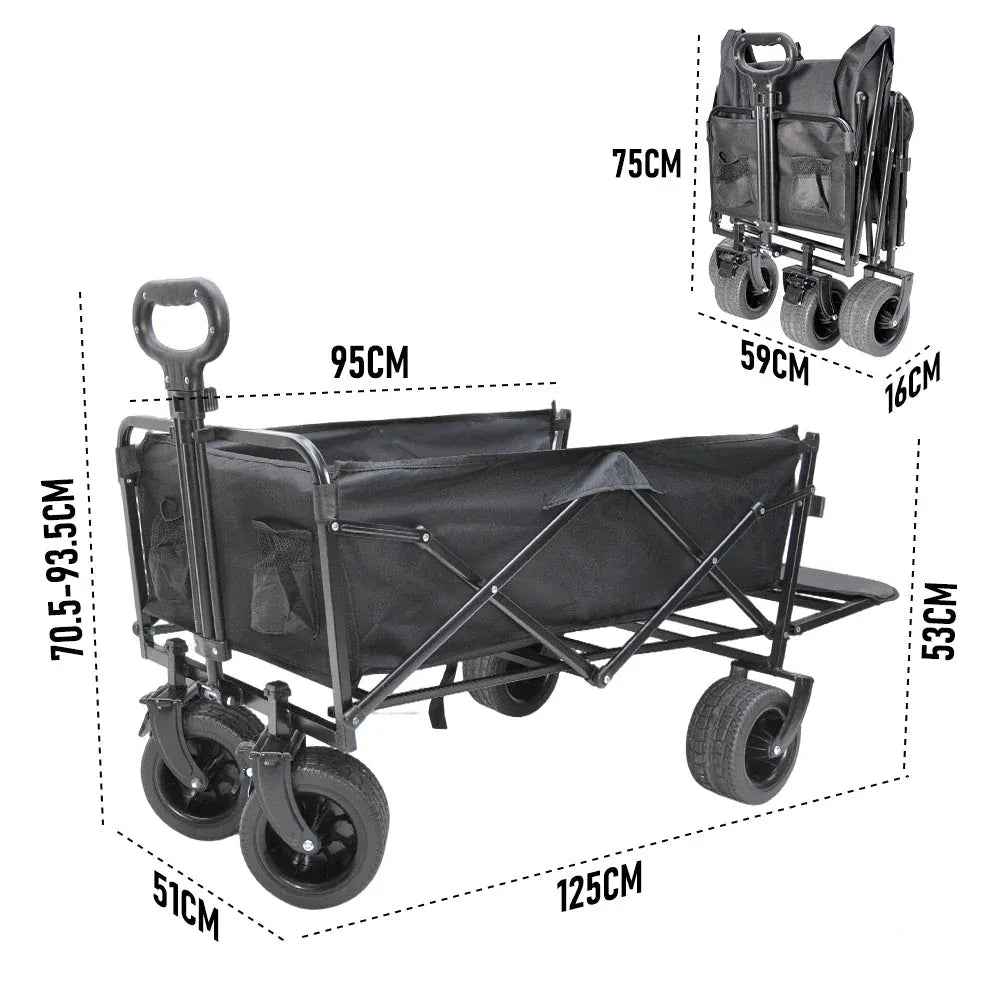 Foldable Camping Wagon 150L Portable Hand Trolley with All-Terrain Wheels and Tailgate For Outdoor Picnic V985-UTILITYWAGON