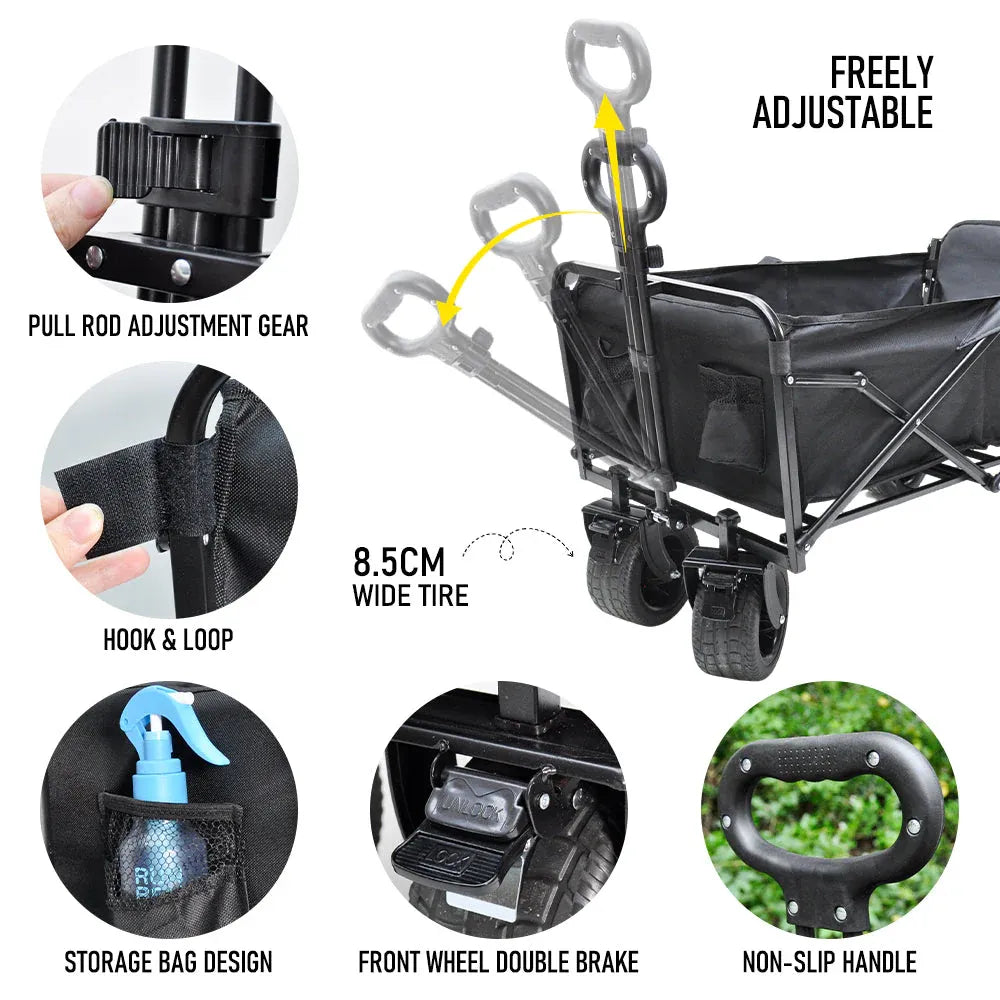 Foldable Camping Wagon 150L Portable Hand Trolley with All-Terrain Wheels and Tailgate For Outdoor Picnic V985-UTILITYWAGON