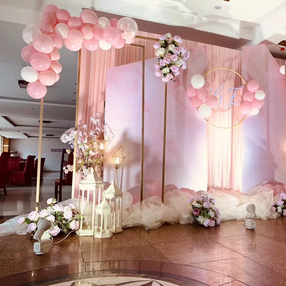 Golden Square Wedding Arch Adjustable 1M-2M Flower Rack Backdrop Stand Balloon Arch Stand for Wedding V985-WEDDINGARCHSQUARE
