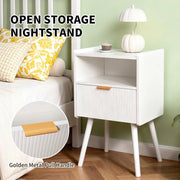 White Nightstand Modern Solid Wooden Open Shelf Bedside Table with One Storage Drawer and Solid Legs for Living Room Bedroom Apartment Easy Assembly