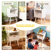White Nightstand Modern Solid Wooden Open Shelf Bedside Table with One Storage Drawer and Solid Legs for Living Room Bedroom Apartment Easy Assembly