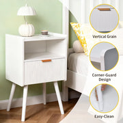 White Nightstand Modern Solid Wooden Open Shelf Bedside Table with One Storage Drawer and Solid Legs for Living Room Bedroom Apartment Easy Assembly